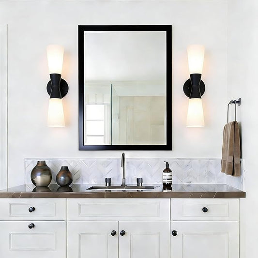 Wall Sconces Set of 2 for Bathroom, Modern Indoor Vanity Light Fixtures 17", Up Down Lighting, Wall Mount Lamp for Living Room Bedroom Hallway Stairway Fireplace Mirror E26 Base 2PC White&Black