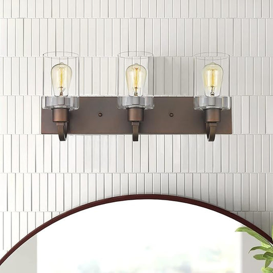 Emliviar Bathroom Vanity Light Fixtures - 3-Light Farmhouse Wall Light for Bathroom, Oil Rubbed Bronze Finish with Clear Glass, YCE237B-3W ORB