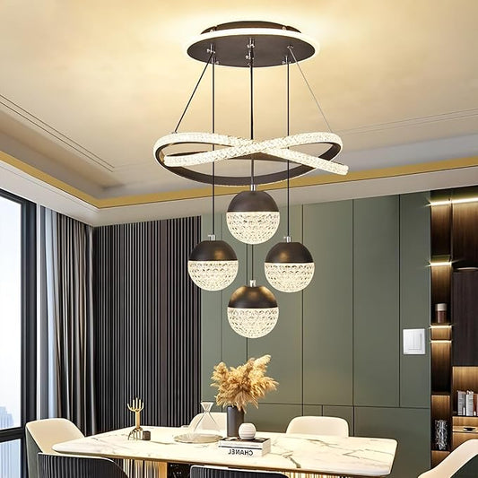 Modern LED Chandeliers, Dimmable 3-Color Kitchen Island Pendant Light for Dining Room, Bedroom, Living Room, Contemporary Hanging Ceiling Light, Linear Island Lamp 