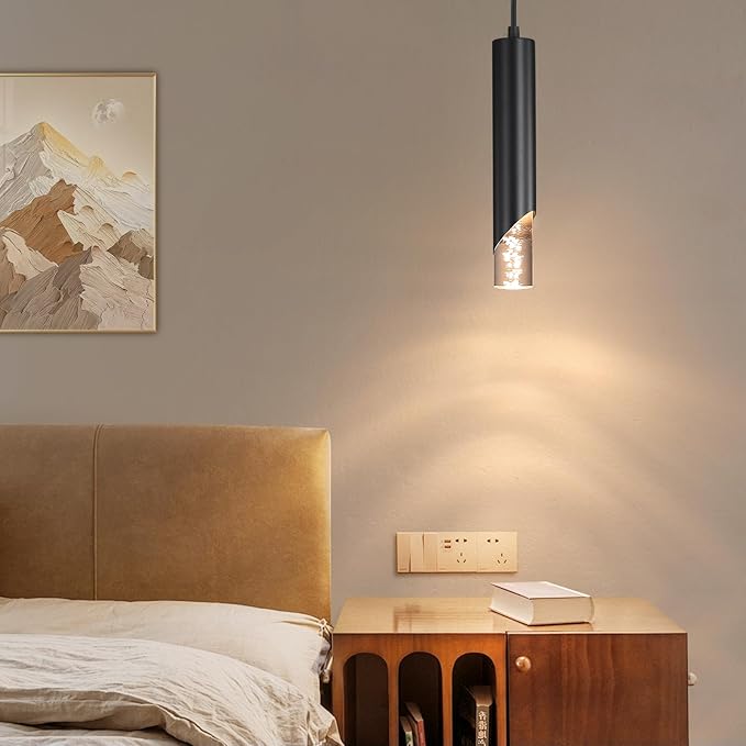 3 Pack Minimalist Kitchen Island Pendant Lights, Black Modern Linear Hanging Light Fixture, Bubble Acrylic, Adjustable 2700K/4500K/6500K, LED Ceiling Lamp for Dining Room, Bedside, Bathroom, Bar