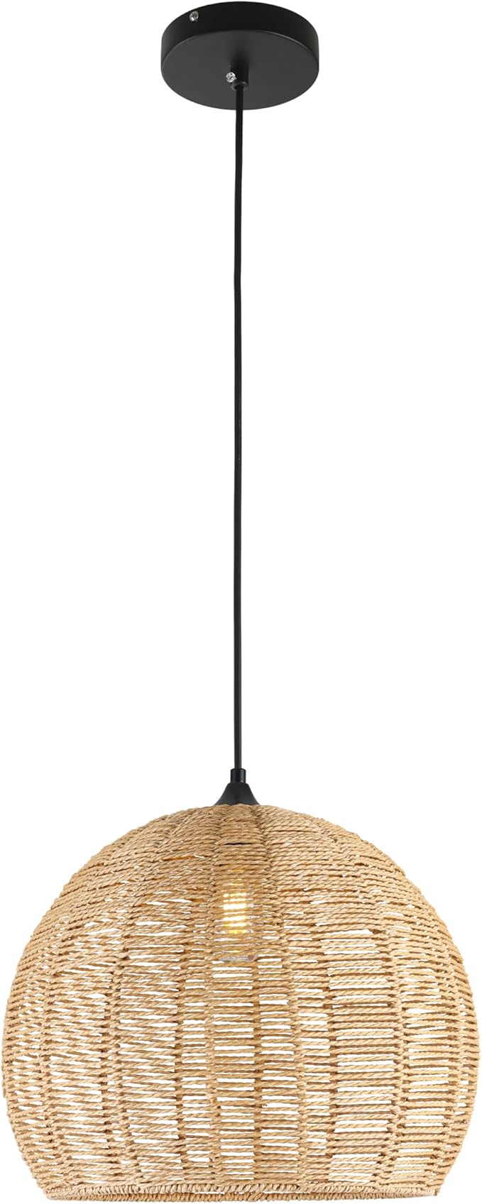 16.1 inch Hemp Rope Woven Pendant Light Wicker Pendant Light Rattan Light Fixture Boho Chandelier Farmhouse Chandelier Dome Pendants Light for Dining Room Bedroom Kitchen