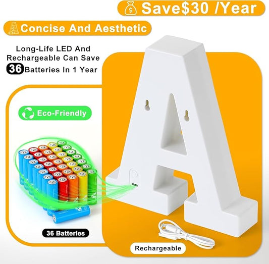 Foaky Rechargeable LED Letter Lights Sign Marquee Light Up Letters Sign for Night Light Wedding/Birthday Party Christmas Lamp Home Bar Decoration (K)