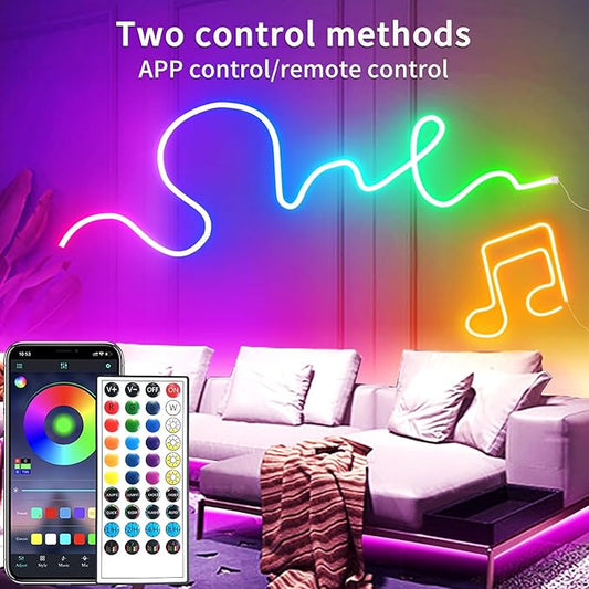 65.6FT LED Neon Rope Lights,24V RGB LED Neon Lights with Remote/APP Control,IP65 Waterproof Flexible Neon LED Strip Lights for Bedroom Room DIY Decoration(with Snap &Screws)