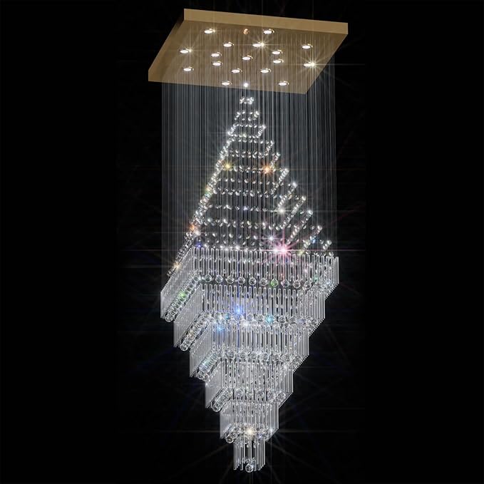 Flashing God D48''X H120'' Extra Large Chandelier for High Ceiling Modern Raindrop Chandelier Crystal Flush Mount Ceiling Light for Foyer Living Room Staircaes Entrance Gold 