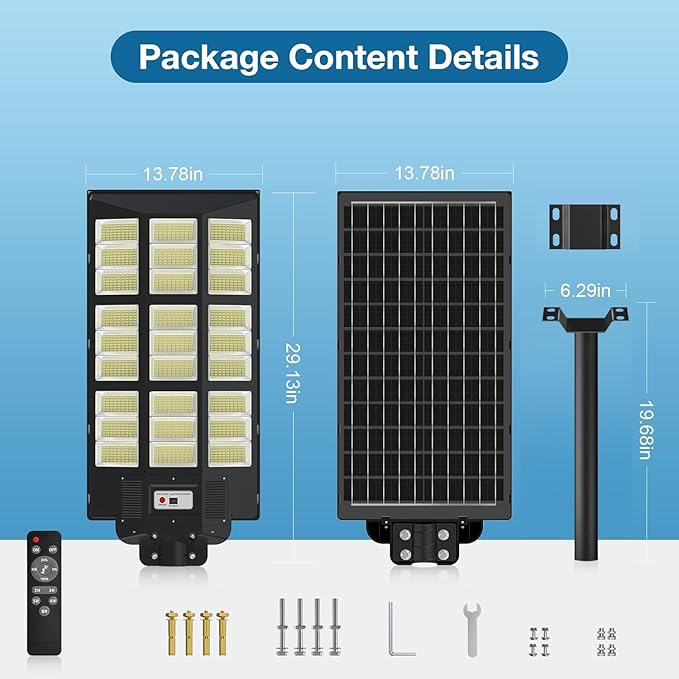 OKPRO 15000W Solar Street Lights Outdoor,Commercial Parking Lot Lights Dusk to Dawn, Waterproof Solar Security Flood Lights with Motion Sensor and Remote for Yard, Highways, Driveway(2 Pack)