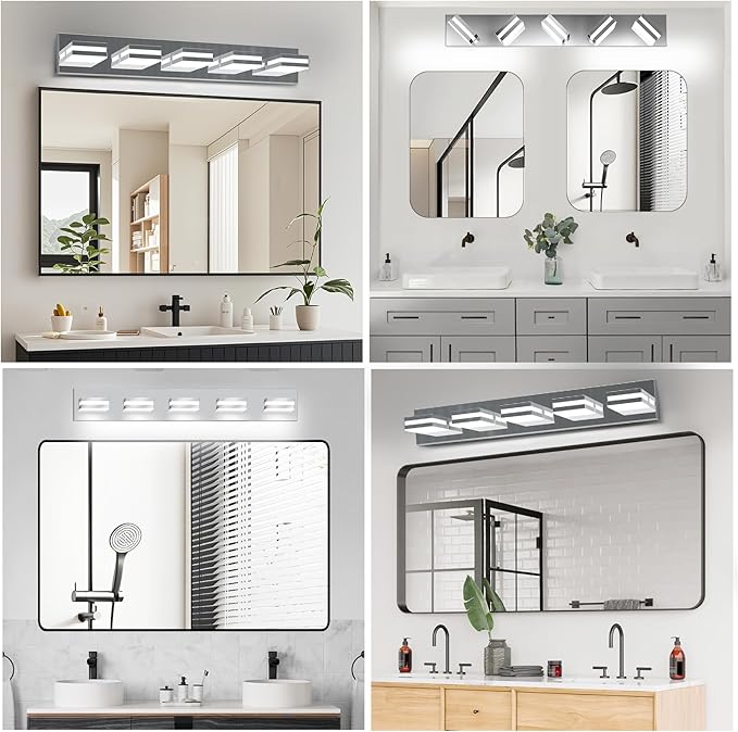IZORRO LED Modern Bathroom Lights Fixtures(5-Light,Dimmable,360°Rotate),Chrome Acrylic Wall Lighting,Vanity Lights for Bathroom Over Mirror - 6000k 30In (No Assembly Required)