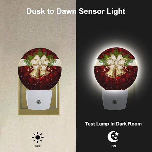 Winter Decorative Night Light Christmas Bells and Beige Bow Plug-in Nightlight Energy Saving 0.5W LED Lighting for Boys Girls Men Women Bedroom
