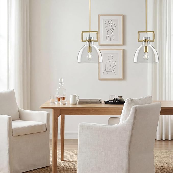 Mondern Large Gold Kitchen Island Pendant Light, 10 '' W 1-Light Glass and Brass Island Pendant Lights,Dome Pendant Light, for Kitchen,Dining Room,Bathroom,Bar