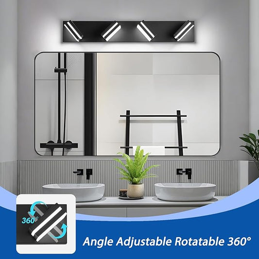 IZORRO LED Modern Bathroom Lights Fixtures(4-Light,Dimmable,360°Rotate),Matte Black Acrylic Wall Lighting,Vanity Lights for Bathroom Over Mirror - 6000k 24In (No Assembly Required)