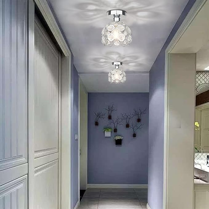 TISLYCO Modern Semi Flush Mount Ceiling Light Fixture, Mini Crystal Chandelier Light Fixture, Small Close to Ceiling Light for Hallway Bathroom