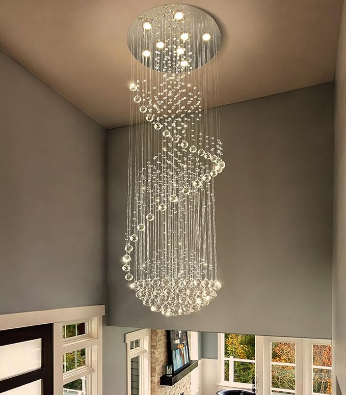 D24'' x H78'' Crystal Chandelier Glam Chandelier High Ceiling Chandeliers for Staircaes Large Raindrop Chandeliers LED Dimmable Light Fixtures for Foyer Hallway Entryway