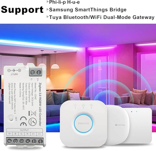 ZigBee 3.0 LED Controller C04Z RGBW LED Strip Bulb Dimmer Compatible with Echo Plus Home-kit Zigbee Hub Bridge Required DC5-24V for LED Strip Lights