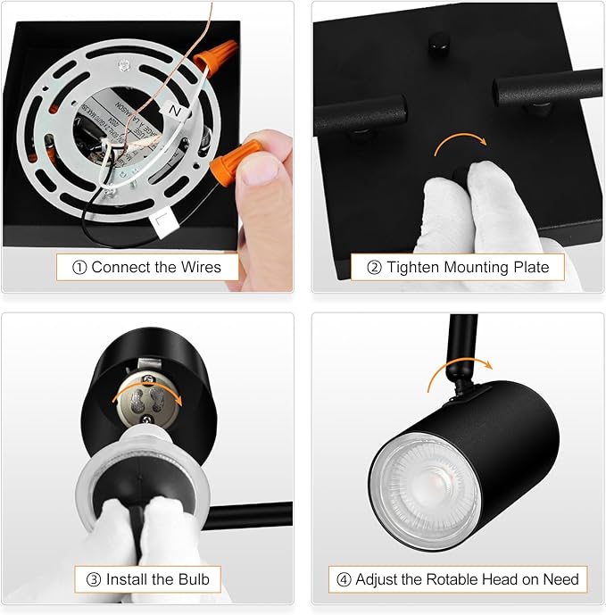 AUQUEE 4 Light Track Lighting Fixtures Ceiling, Matte Black Track Lights Ceiling with Flexibly Rotatable Light Heads, Modern LED Track Light kit for Kitchen/Hallway, GU10 Bulb Not Included