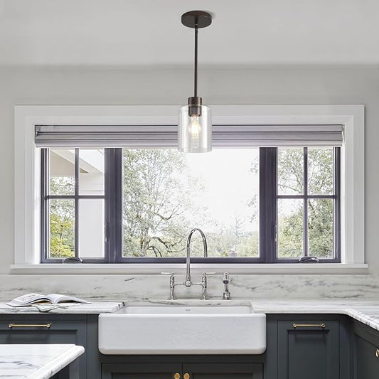 Oil Rubbed Bronze Pendant Lights Kitchen Island - Clear Glass Pendant Light Fixture Multiple Stems Rods 3 Units 12 Inch 3 Units 4 Inch (2 Pack Oil Rubbed Bronze Downrod)