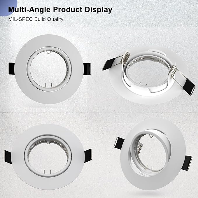 6 Pack Recessed Lighting Trims, MR16 GU10 GU5.3 Holders, 3 inch Recessed Light Socket, Adjustable Spotlight Frame Suitable for Ceiling Cabinet Kitchen, Matte White
