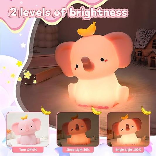 Attivolife Elephant Night Light for Kids, Cute Elephant Nursery Silicone Lamp, Rechargeable Animal Themed Room Bedside Decor Nightlight with Dimmable Timer, Gifts for Toddler Girl Teen Birthday Xmas