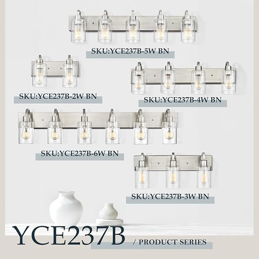 Emliviar Large Bathroom Wall Light, 6-Light Industrial Bathroom Lighting Fixtures Over Mirror, Brushed Nickel Finish with Clear Glass, YCE237B-6W BN
