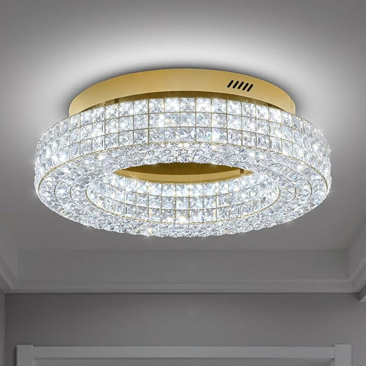 ykolupty 24" Crystal Chandeliers,Round Chandelier for Living Room Modern Ceiling Light Fixture Lamp for Foyer Bedrooms Dining Room Hallway(Gold Chandelier)
