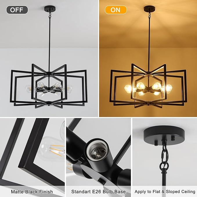 29.5” Chandeliers for Dining Room, 8-Light Dining Room Light Fixtures Over Table,Black Kitchen Table Light Fixtures,Dining Room Chandelier with Adjustable Height Rod