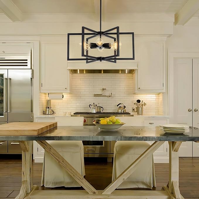 23.6” Black Chandelier for Dining Room 6 Light Kitchen Chandelier over Table Farmhouse Dining Room Light Fixtures Over Table,Hanging Pendant Light Fixture with Adjustable Height for Entryway,Foyer