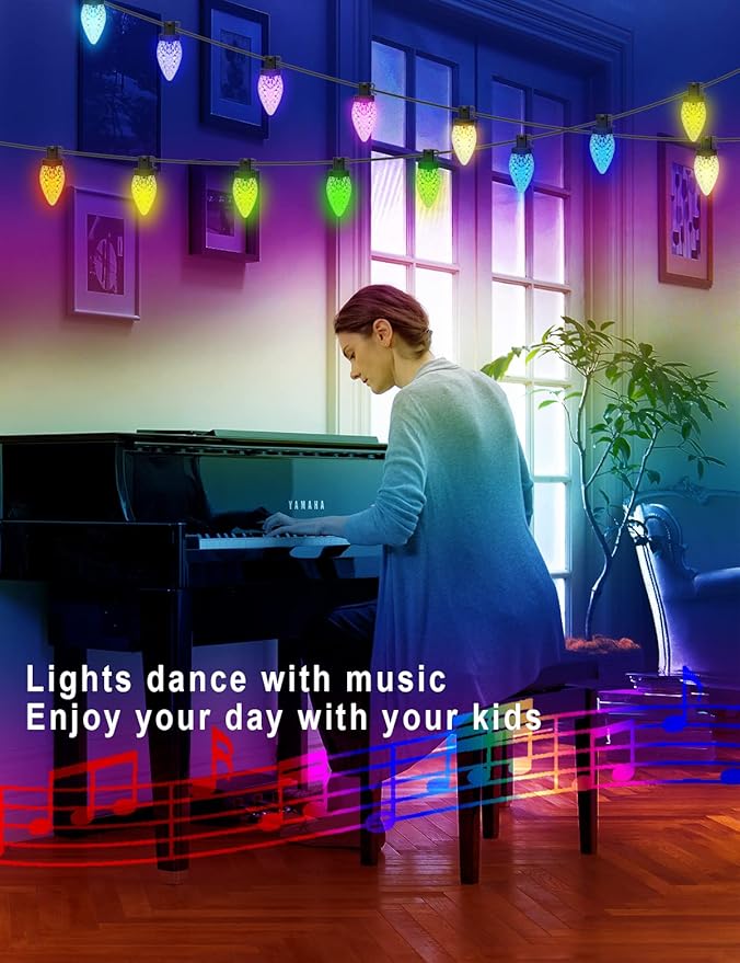 HIITEN Smart RGB C9 Christmas Lights Outdoor 100LEDs 79FT, DIY Chasing Effects with Timer Music Sync APP & Remote, Waterproof Extendable Color Changing String Lights for House