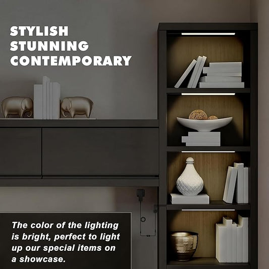 JUSJUBR 4x12 Inch Natural White 4500K Shelf Lights, Dimmable Shelf Lighting with Memory Function, Ultra-Thin Black LED Light Bars for Cabinet, Display Case and Bookshelf