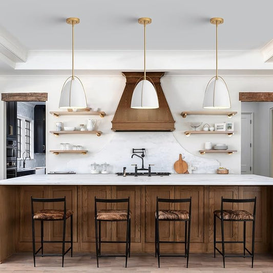 10in Dome Pendant Light White Kitchen Island Pendant Lighting Modern White & Gold Pendant Lights Fixture for Dining Room Kitchen Sink, E26