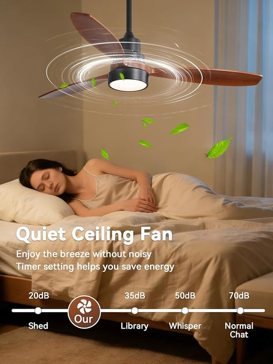 Sofucor Ceiling Fan with Lights and Remote, 52 inch Modern LED Ceiling Fan with 3 Wood Blades and 3 Black Downrods, for Indoor Bedroom Living Room Outdoor Patio Porch, Reversible, Quiet and Powerful