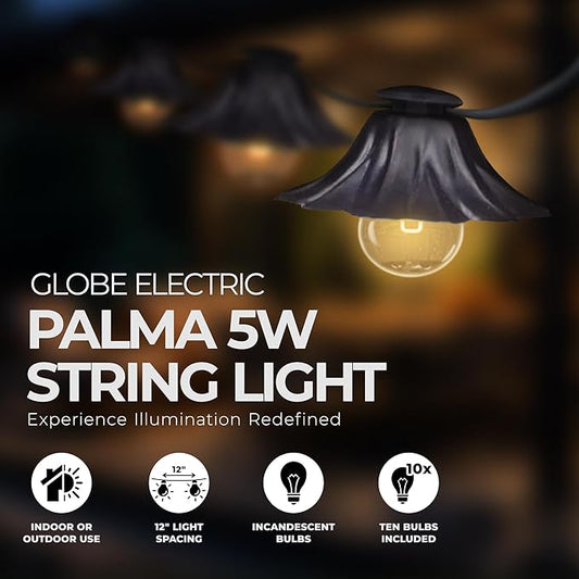 Globe Electric Palma Collection, 10', 10 Light, 5W, G12, Incandescent String Light Set