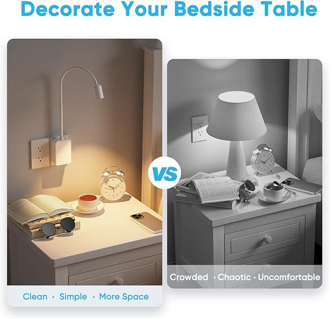 Plug in Dimmable LED Wall Reading Night Light for Books in Bed, Flexible White Wall Sconce Lamp with Power Plug for Bedroom Kitchen, 3 Lighting Color Modes, 50° Spot Light Angle