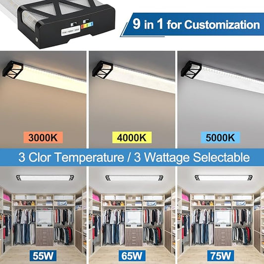 DAKASON 4FT LED Shop Lights for Garage Ceiling with Night Lighting, 48in LED Wraparound Light 75/65/55W 3/4/5000K Selectable, LED Ceiling Light Surface Mount for Office Workshop 4Pack