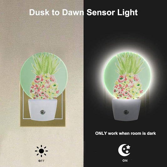 EKOBLA Pineapple Plug-in Night Light, Cute Tropical Fruit LED Nightlight with Dusk to Dawn Sensor, 0.5W Energy Efficient for Home Decor