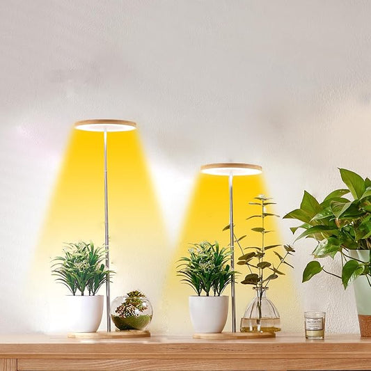 Plant Grow Light for Indoor Plant,Bamboo Mini LED Grow Light Garden,Height Adjustable,Automatic Timer with 8/12/16 Hours,2 Pack