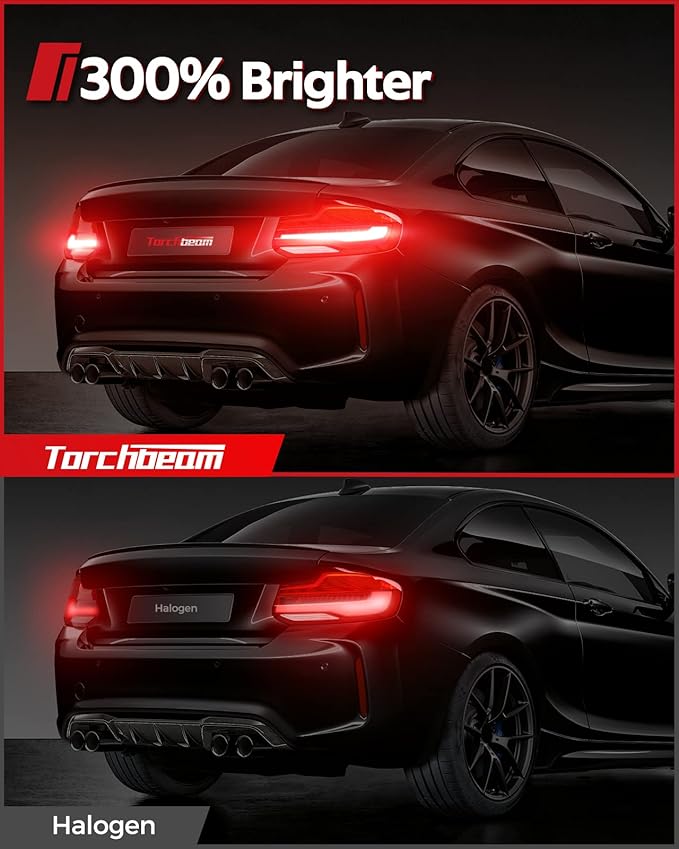 Torchbeam 3157 Red LED Tail Lights, Super Bright 3156 3056 3057 4157 4057 3457 Brake LED Bulbs, 3000 Lumens Brake Tail Parking Stop Lights Bulbs, Pack of 2