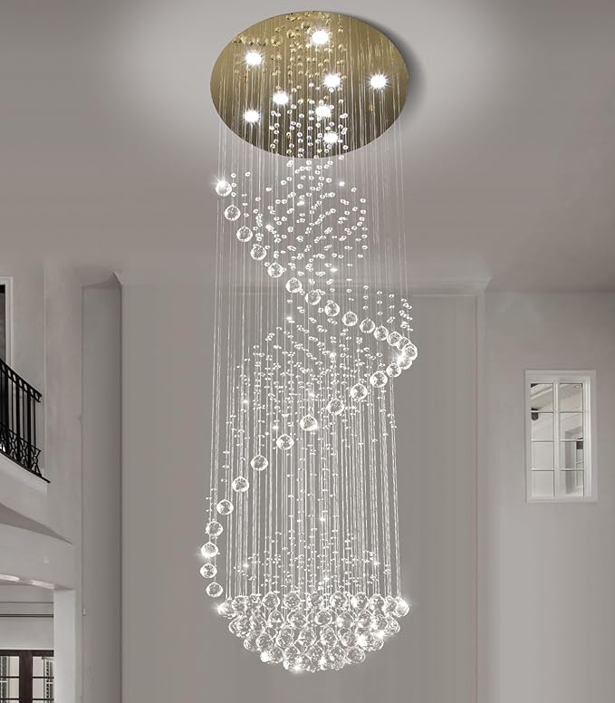 78'' Crystal Chandelier High Ceiling Chandeliers for Staircaes Large Raindrop Chandeliers LED Dimmable Flush Mount Light Fixtures for Foyer Hallway Entryway LED Bulbs Included Gold