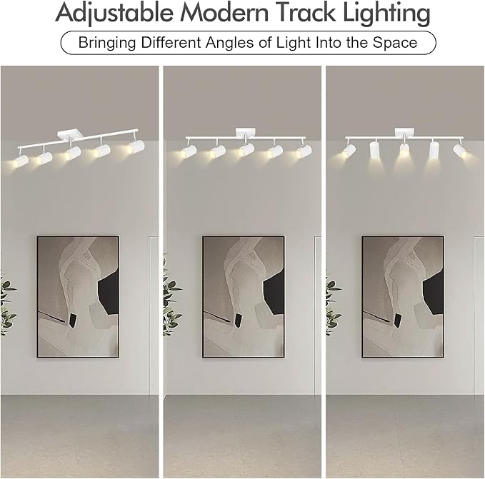 AUQUEE 5 Light Track Lighting Fixtures Ceiling, Matte White Kichen Track Lighting, Rotatable Light Heads, Adjustable Modern LED Track Lights for Kitchen/Living Room/Hallway/Bar,GU10 Bulb Not Included