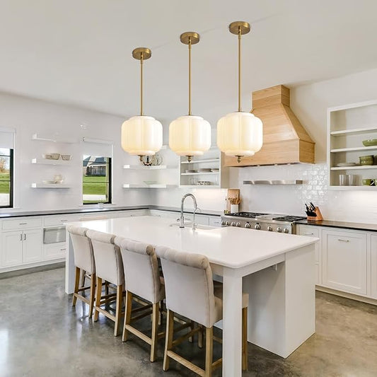 Vintage Milk Glass Pendant Lights 9.8 Inch Mid Century Modern Hanging Ceiling Light, Adjustable Height Kitchen Island Hanging Lights for Dining Room, Kitchen, Hallway and Bedroom, E26 Base