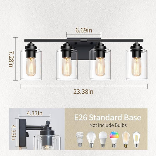 SKEJAO Bathroom Vanity Lights Over Mirror,Bathroom Light Fixture Wall Sconce Lighting for Bedroom,Living Room (Black, 4-Light)