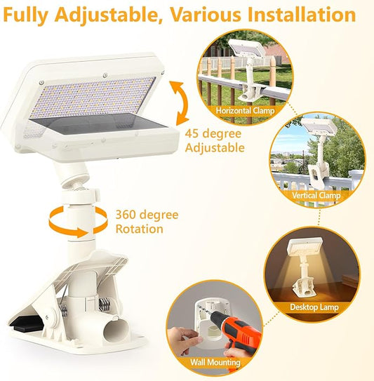 Clip On Solar Lights Outdoor with Motion Sensor, 360°Rotatable & Vertically Adjustable Solar Fence Lights with 92 LEDs (600 LM, 3000 K),IP65 Waterproof Security Light for Deck, Gutter(White, 2 Pack)