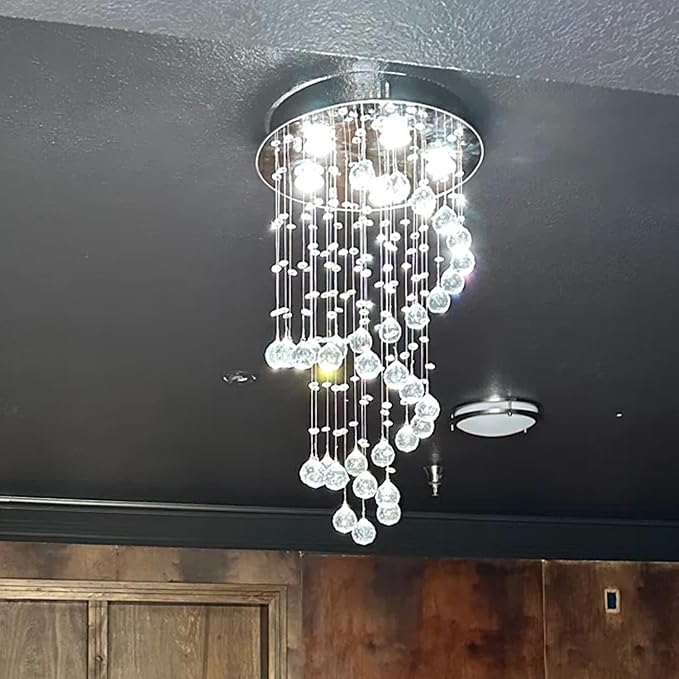 K9 Crystal Chandelier, Flush Mount Ceiling Light, Modern LED Light Fixture, Dining Room Bedroom Kitchen Entryway Foyer Light of 5 Lights, Spiral Shape, 29in High