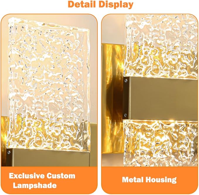 Modern Polished Gold 4 Lights Bathroom Vanity Light, Eleglant LED Bathroom Light Fixtures Over Mirror, Dimmable Acrylic Shade Wall Lighting Fixtures, Hardwired Wall Light(H9.25in, L28.35in)