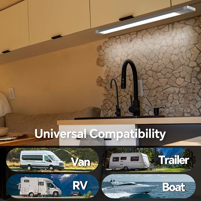acegoo RV Interior LED Light Bar 12V LED Light Strip for Motorhome Camper Trailer Kitchen Countertop Under Cabinet Lighting, Integral Dimmer Switch & Red Night Light (Warm White, 12 inch)
