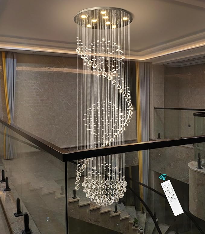 D24'' x H78'' Crystal Chandelier for Entryway High Ceiling Chandeliers Glam Chandelier Modern Large Raindrop Chandeliers LED Dimmable Light Fixtures for Staircaes Foyer Living Room