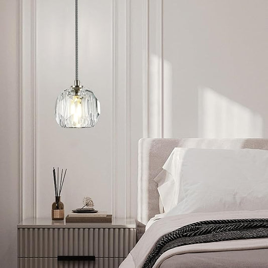 Modern Crystal Pendant Light Fixtures, Single Raindrop Hanging Lamp, Small 1 Light Farmhouse Chandelier for Dining Room Bedroom Bathroom Kitchen Island