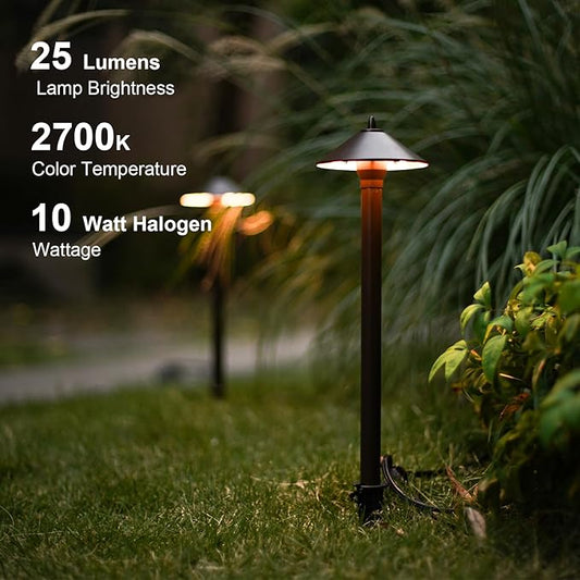 GOODSMANN Landscape Lighting Low Voltage Outdoor Path Lights Halogen Pathway Light Wired 10W 25 Lumen 2700K Warm White Metal 12V AC Bronze Electric Sidewalk Walkway Light with Cable Connector