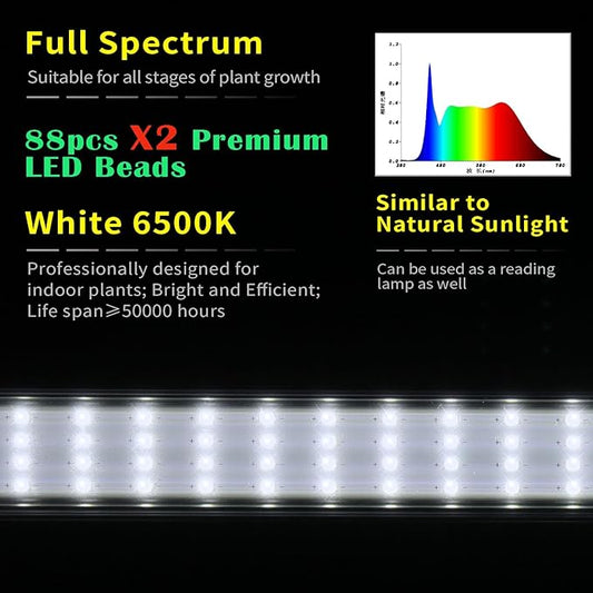 Standing LED Grow Light,Adjustable Dual Head T12 Bar Plant Light, White 6500K Full Spectrum Plant Grow Lamp on Stand for Indoor Plants Seed Starting, Seedlings, Veg, Flower