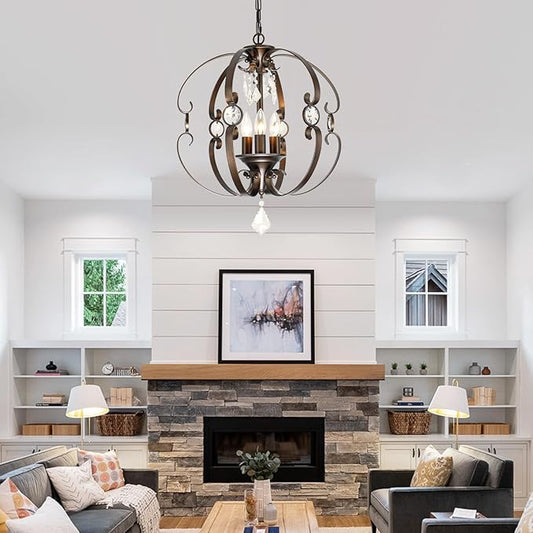 Farmhouse Crystal Chandeliers for Dining Room Light Fixture, 3-Light 18 Inch Candle Bronze Crystal Chandelier for Kitchen Island, Living Room, Foyer, Staircase, Villa