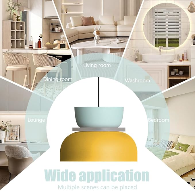 Nordic Pendant Light Retro Chandelier Lamp MCM Unique Pendant Lights with Blue Yellow Lamp Shade Colorful Hanging Lights Children's Room Light Fixture Color Ceiling Hanging Lighting