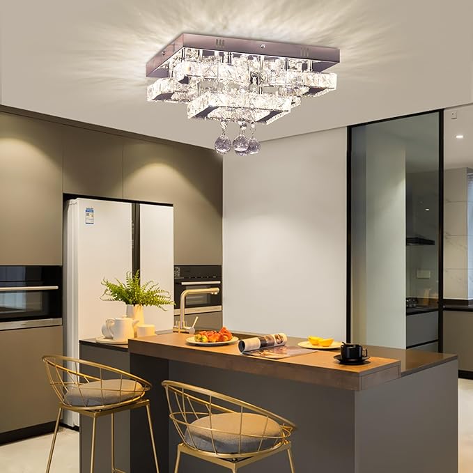 11.8" Modern Crystal Chandelier LED Ceiling Light Fixture Suitable for Kitchen Corridor Hallway Bedroom Bathroom Dining Room 4 Petals/Raindrop Ball Square Remote Control/APP (dimmable)