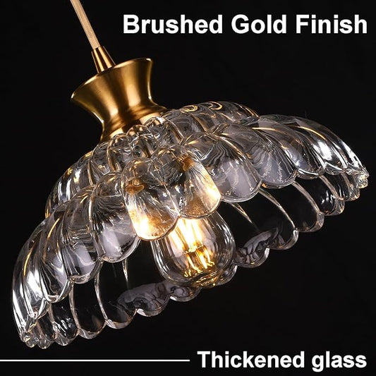 Glass Pendant Lights Kitchen Island, 11.8" Vintage Lighting Glass Light Fixtures Brushed Gold Modern Glass Chandelier Hanging Ceiling for Dining Living Room Restaurant Bedroom Foyer Entryway